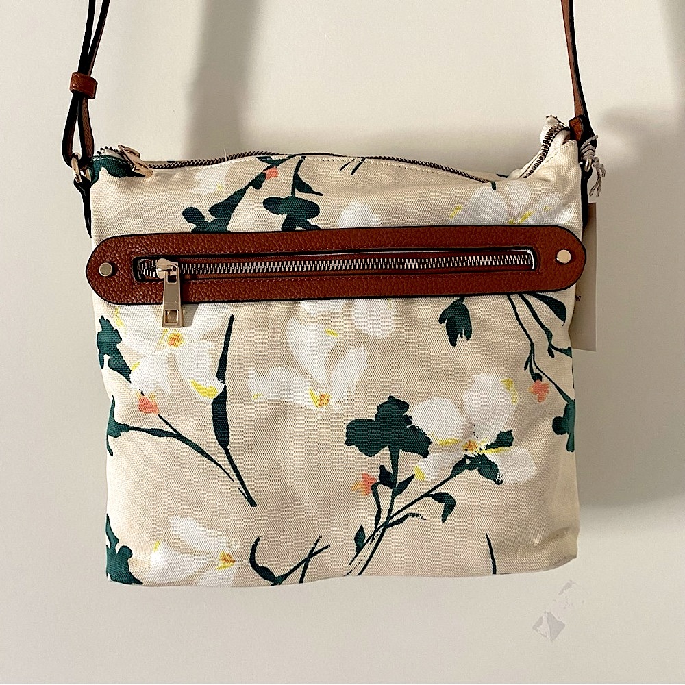 Floral Crossbody Bag with Tan Accents